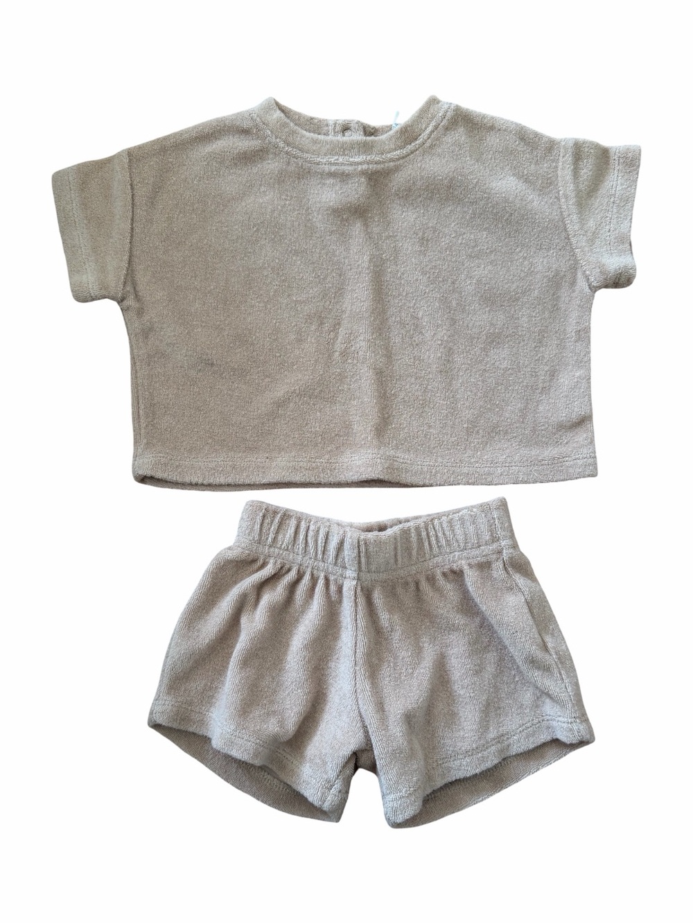 Quincy Mae Neutral Terry Short Set in Light Tan